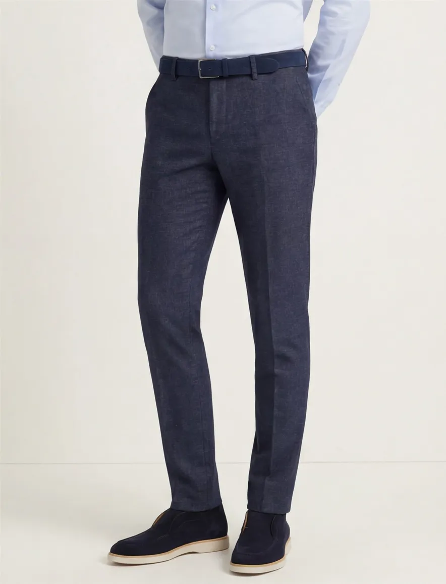 katoenen broek Alberto blauw geruit wol