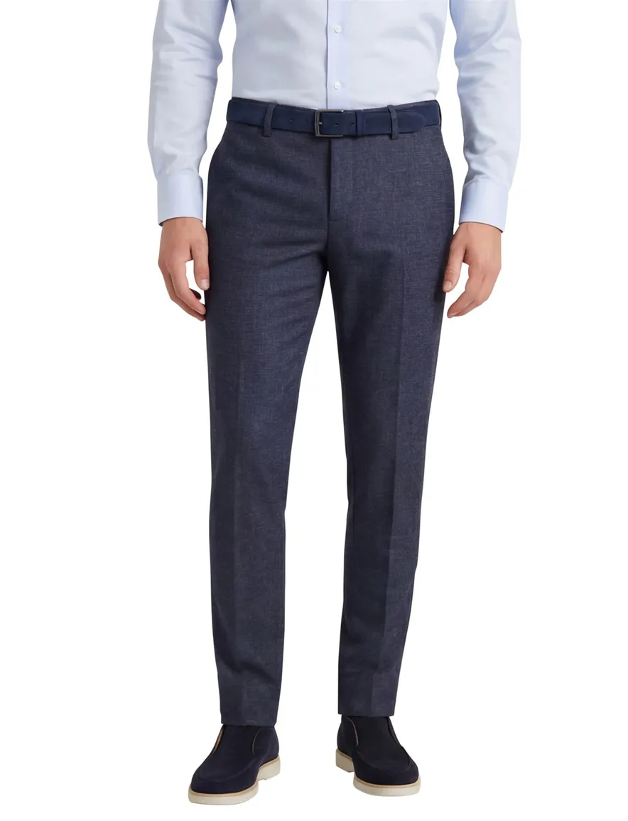 katoenen broek Alberto blauw geruit wol