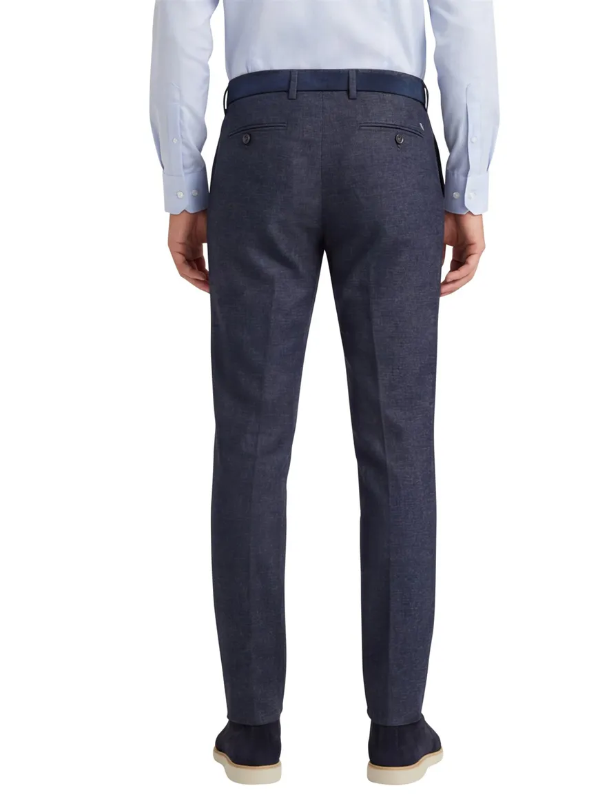 katoenen broek Alberto blauw geruit wol