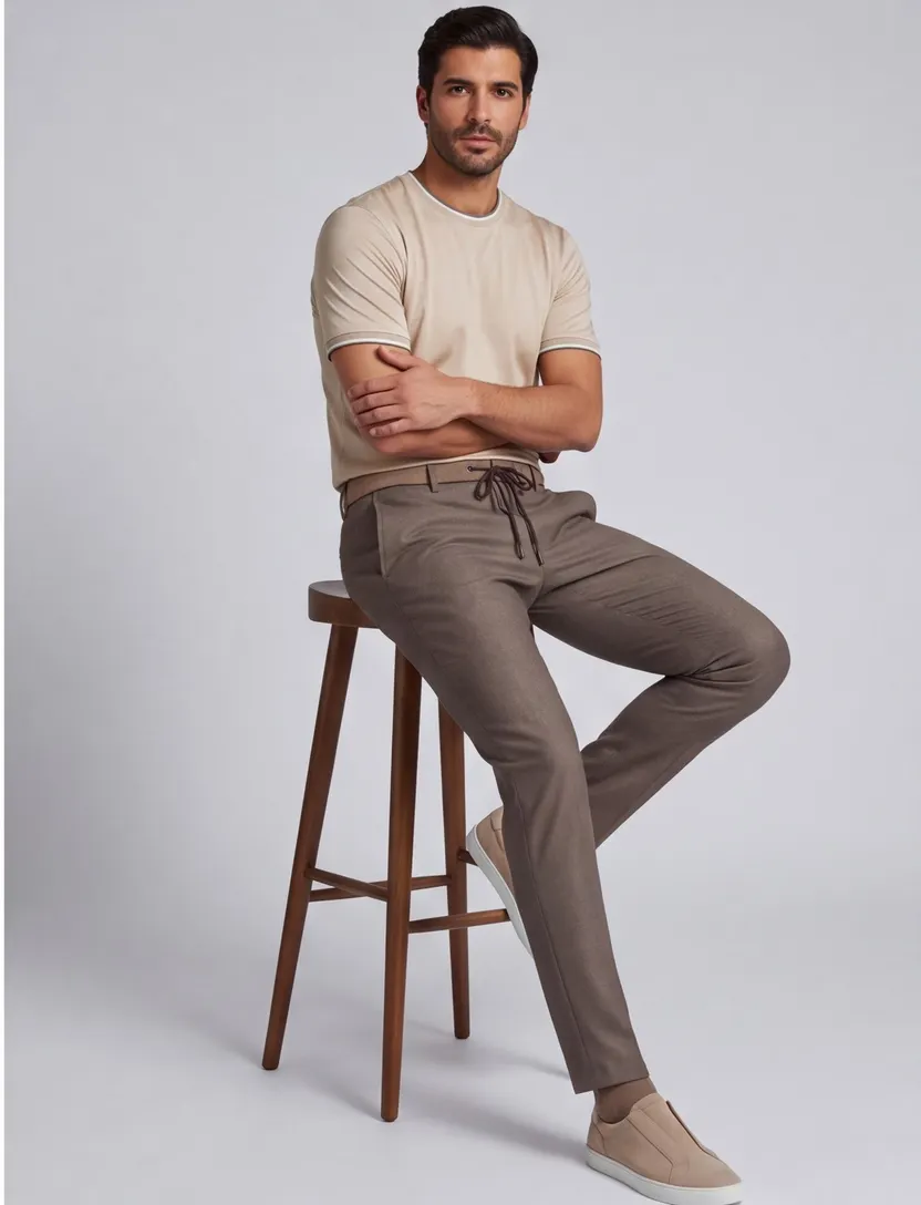 katoenen broek Alberto bruin