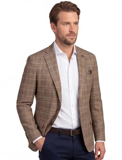 Carl Gross Carl Gross colbert bruin geruit wol normale fit