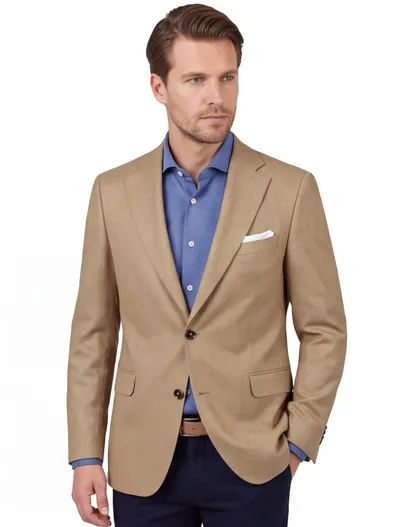 Carl Gross Carl Gross colbert beige effen merinowol normale fit
