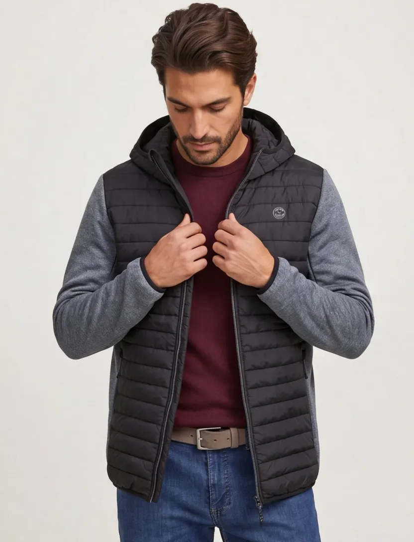 Jack & Jones Plus Size tussenjas zwart grijs effen rits normale fit