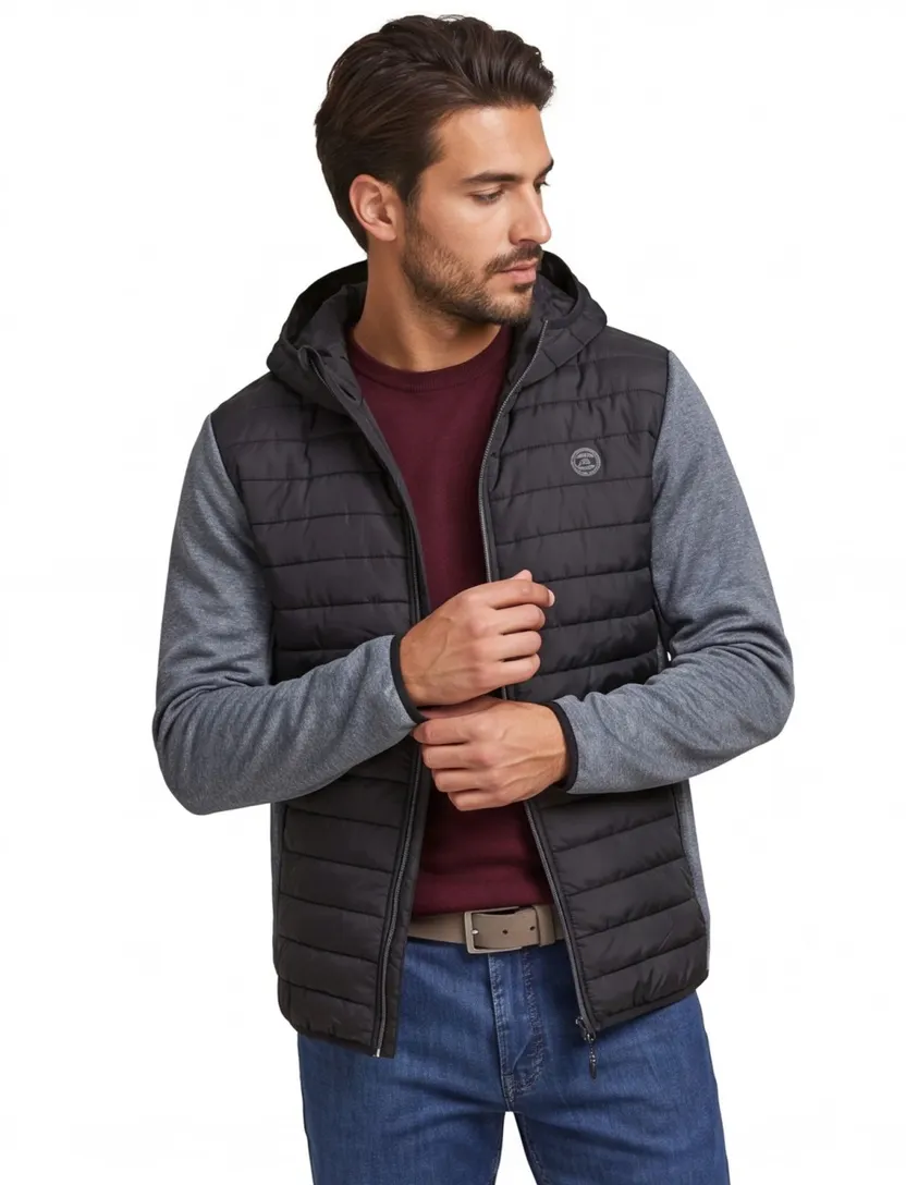 Jack & Jones Plus Size tussenjas zwart grijs effen rits normale fit