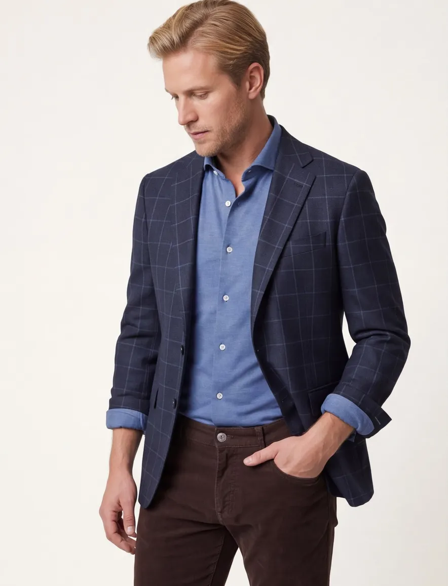 Dressler colbert geruit donkerblauw