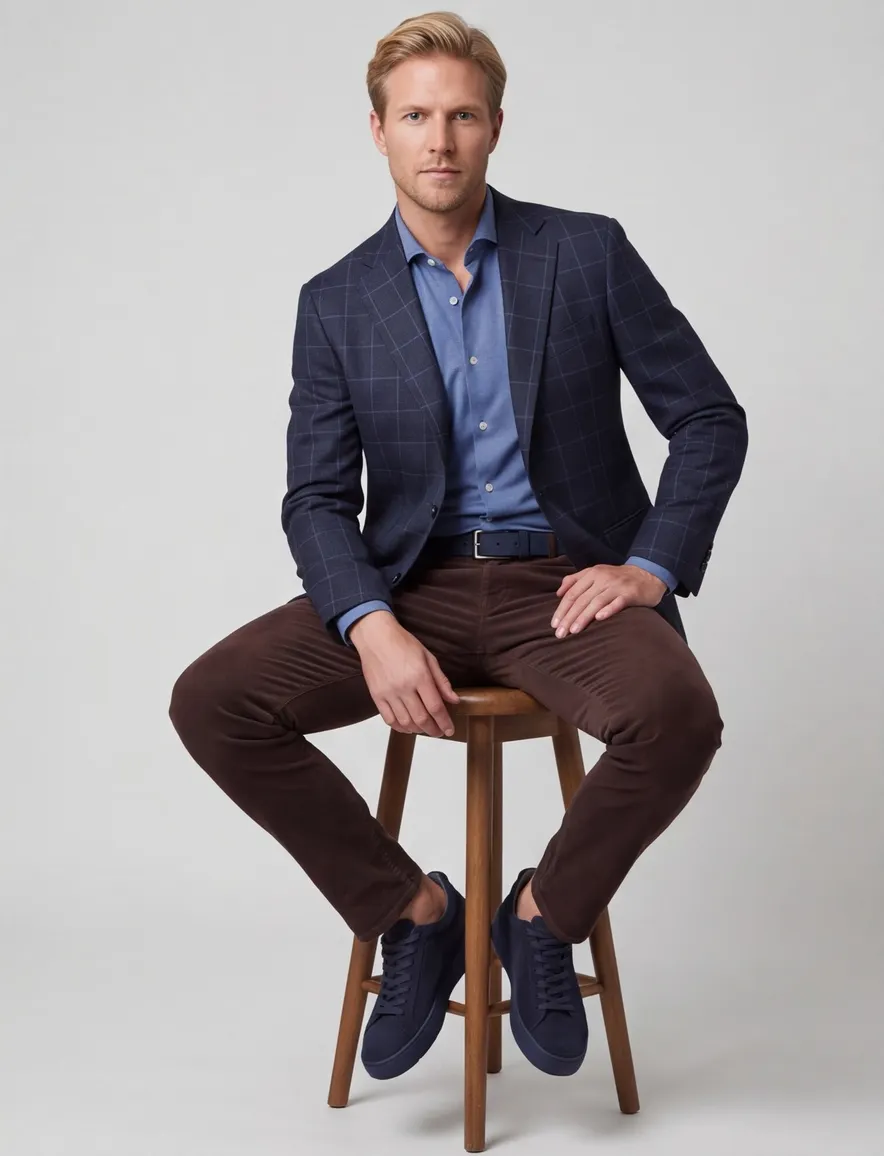 Dressler colbert geruit donkerblauw