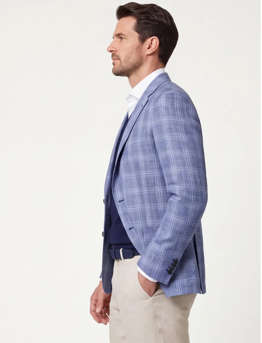 Dressler colbert blauw geruit normale fit