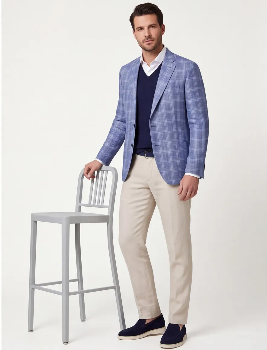Dressler colbert blauw geruit normale fit