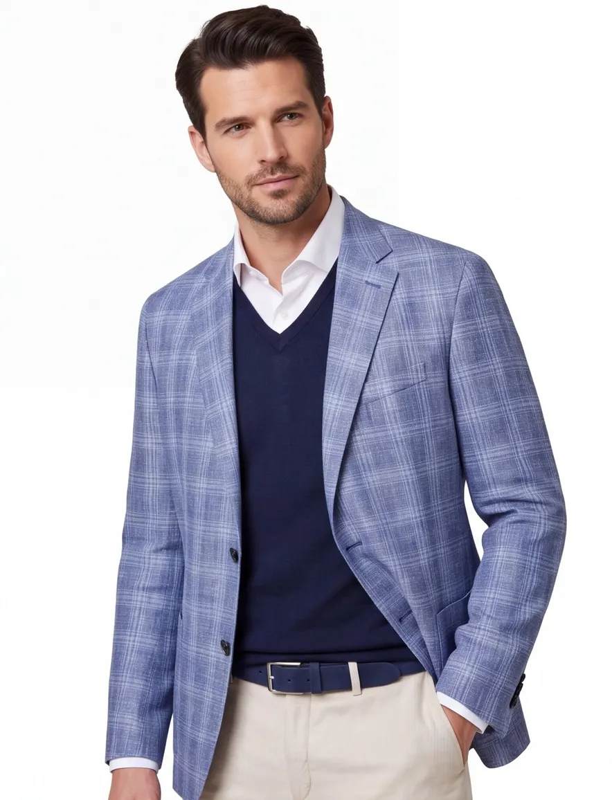 Dressler colbert blauw geruit normale fit
