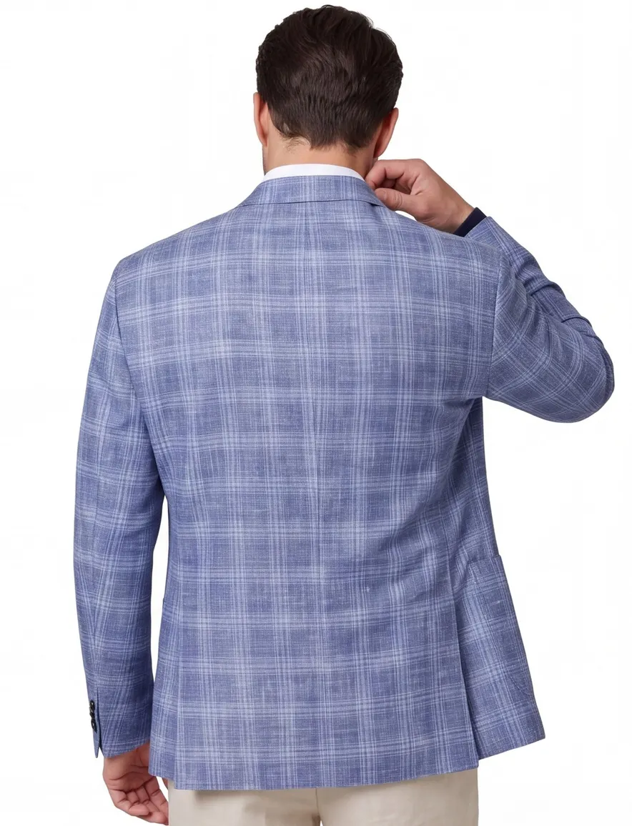 Dressler colbert blauw geruit normale fit