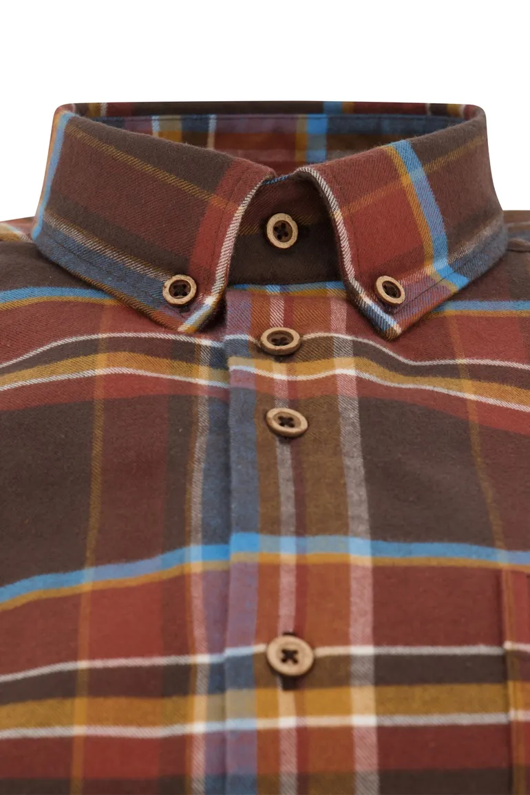Portofino casual overhemd normale fit bruin geruit katoen