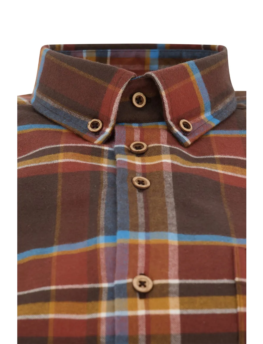 Portofino casual overhemd normale fit bruin geruit katoen