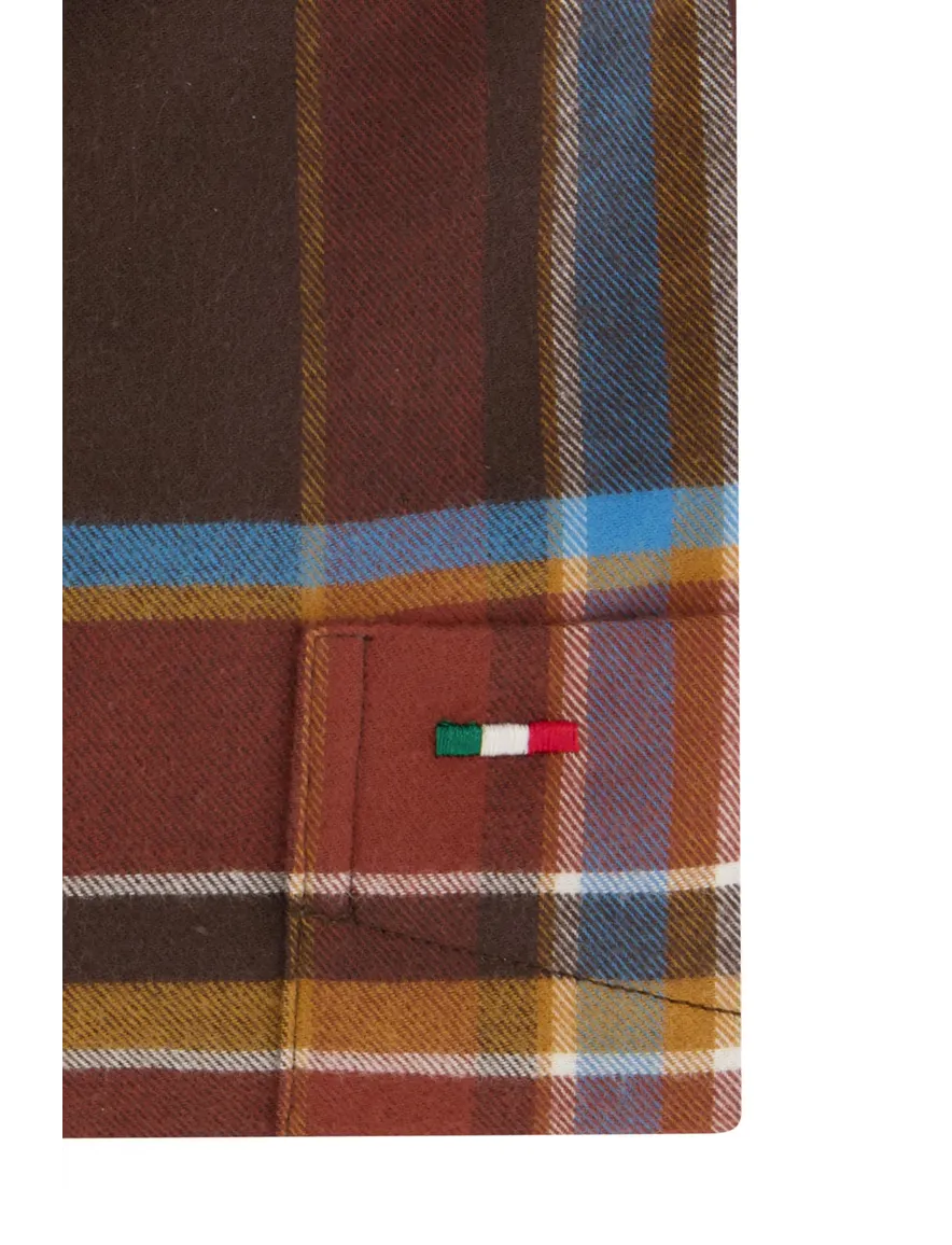 Portofino casual overhemd normale fit bruin geruit katoen