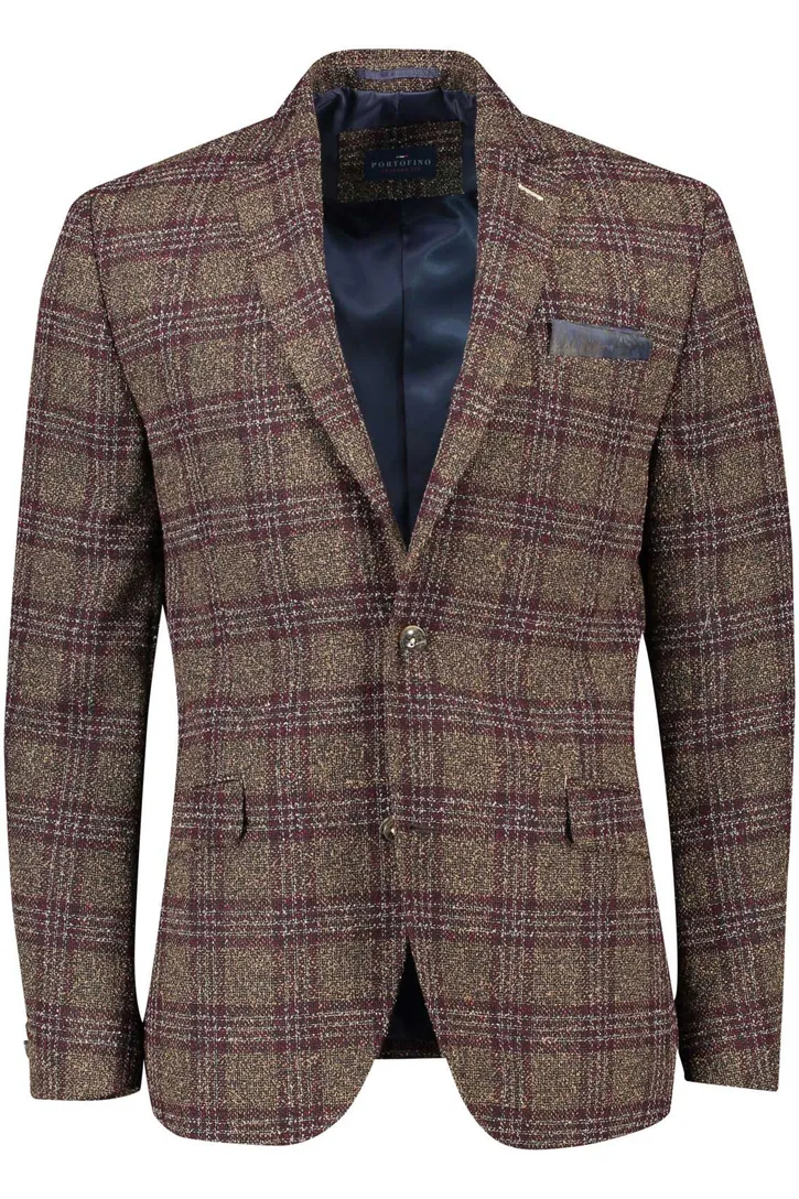 Portofino colbert normale fit bruin geruit