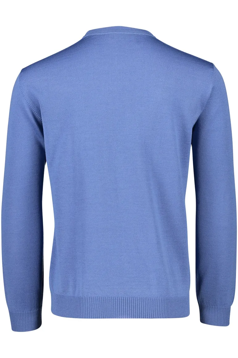 Maerz trui ronde hals blauw effen merinowol