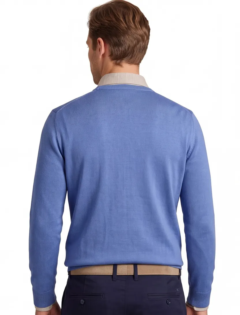 Maerz trui blauw effen merinowol ronde hals
