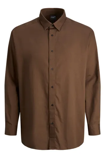 Jack & Jones Jack & Jones Plus Size overhemd bruin effen katoen wijde fit
