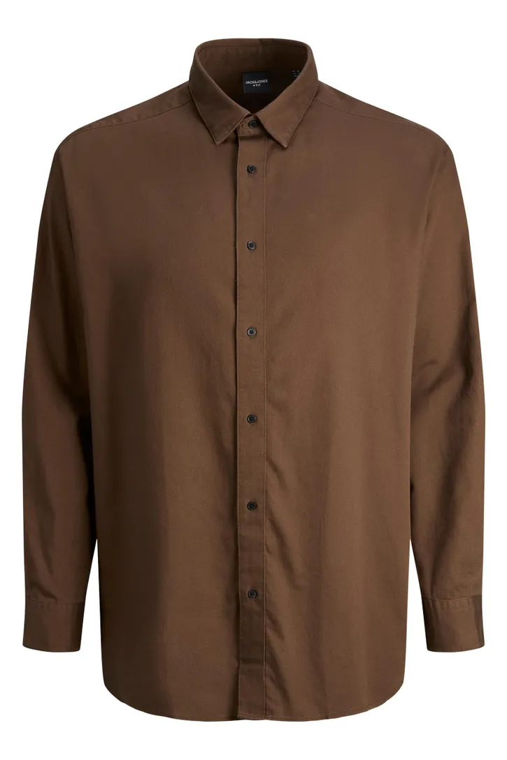 Jack & Jones Plus Size overhemd bruin effen katoen wijde fit