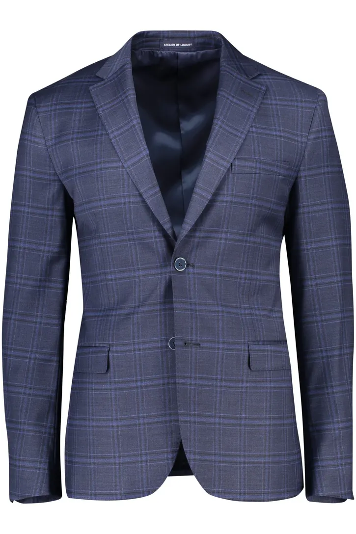 colbert mix & match Scotland Blue donkerblauw geruit merinowol
