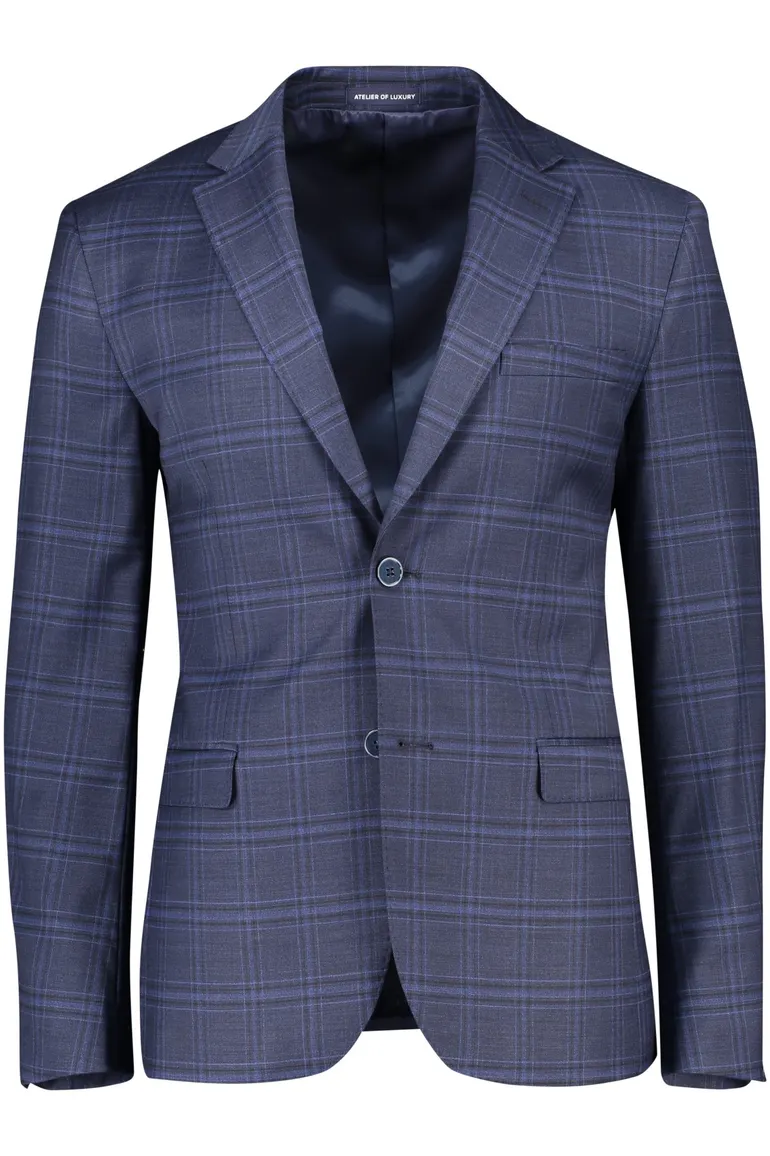 Merinowollen Scotland Blue colbert mix & match navy geruit