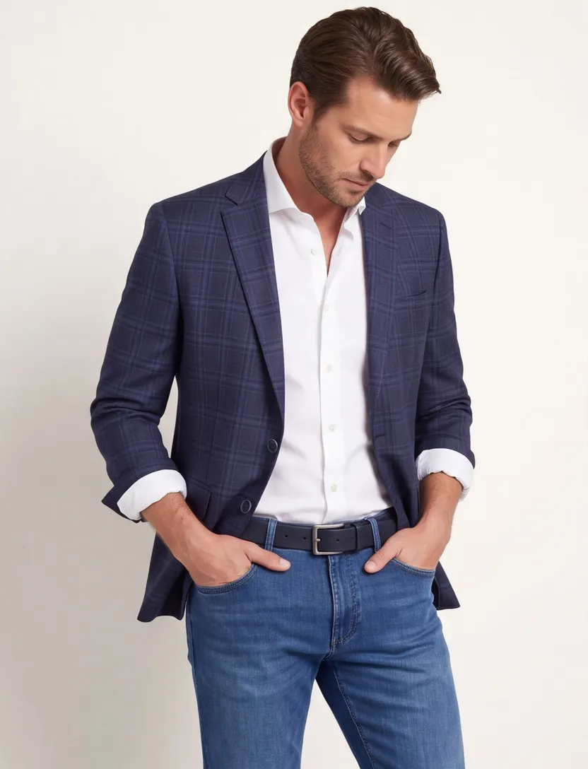 colbert mix & match Scotland Blue donkerblauw geruit merinowol