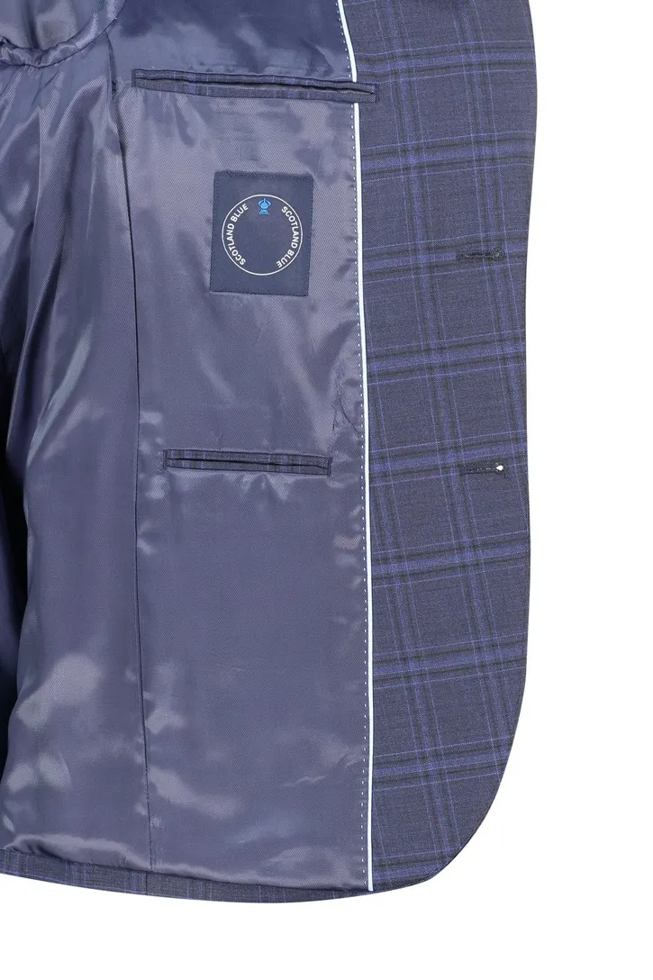 colbert mix & match Scotland Blue donkerblauw geruit merinowol