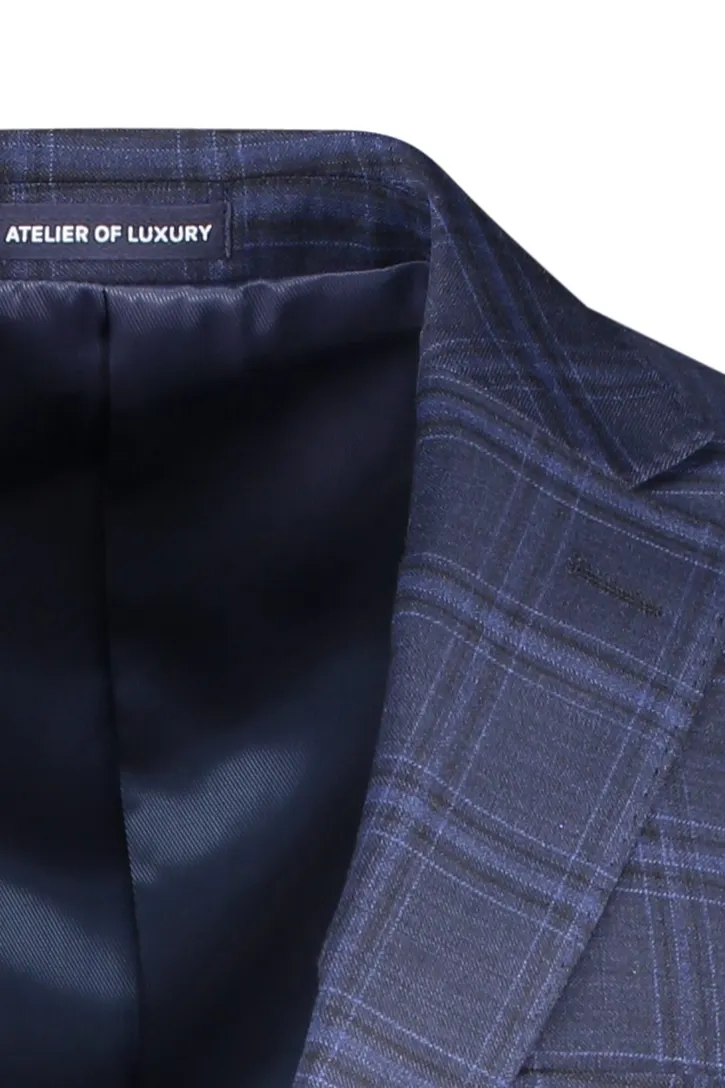 colbert mix & match Scotland Blue donkerblauw geruit merinowol