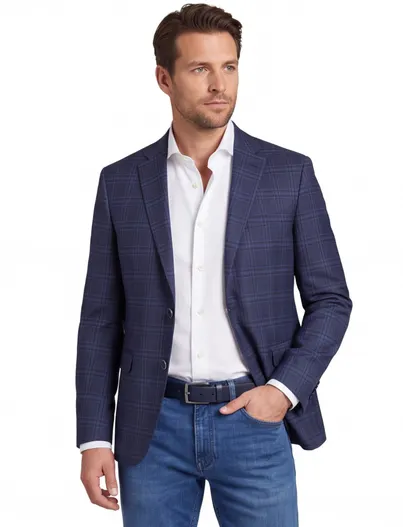 Scotland Blue colbert mix & match Scotland Blue donkerblauw geruit merinowol