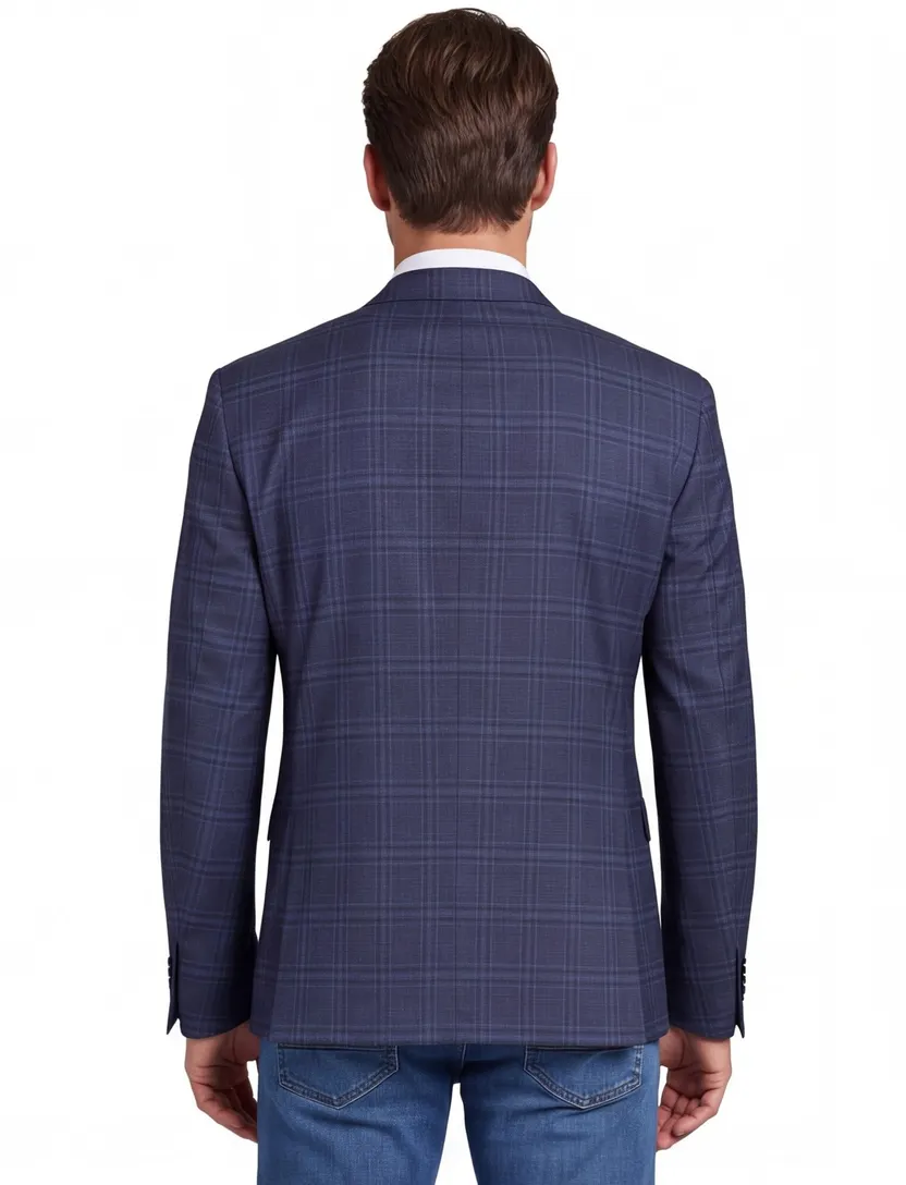 colbert mix & match Scotland Blue donkerblauw geruit merinowol