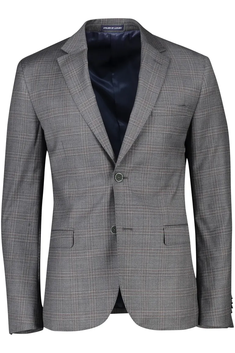Scotland Blue colbert mix & match antraciet geruit merinowol normale fit