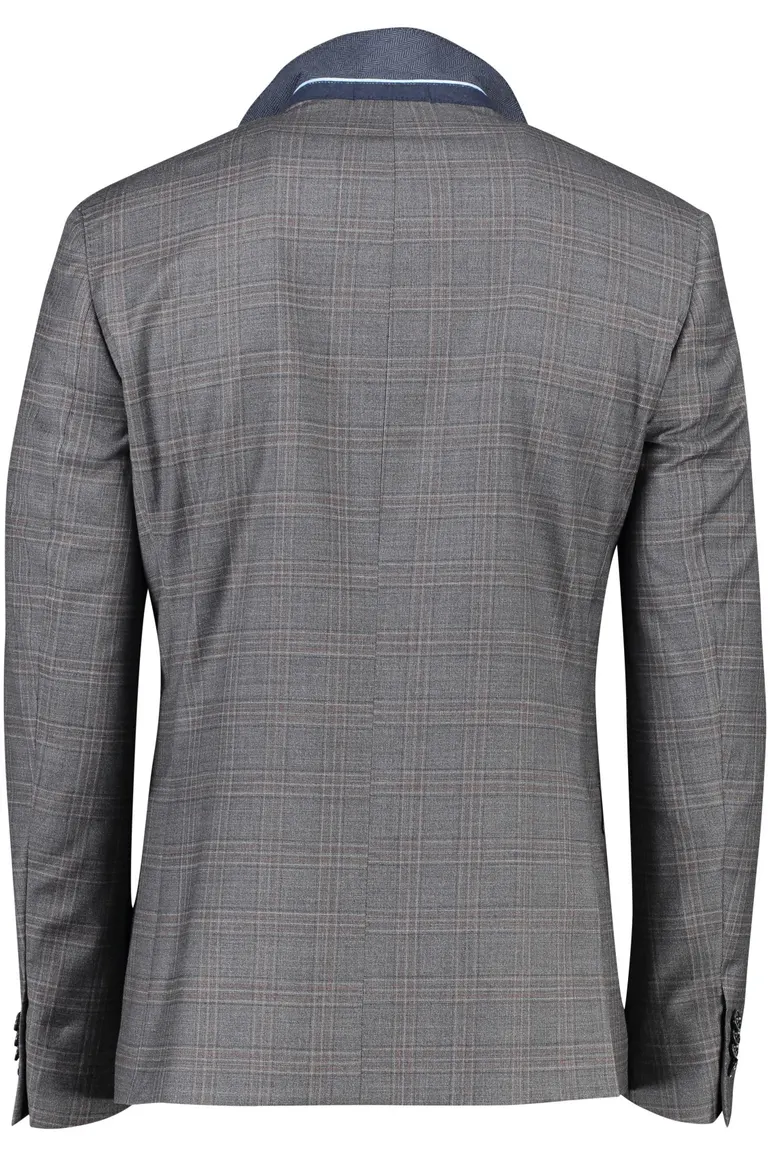 Scotland Blue colbert mix & match antraciet geruit merinowol normale fit