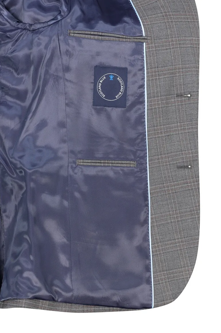 Scotland Blue colbert mix & match antraciet geruit merinowol normale fit
