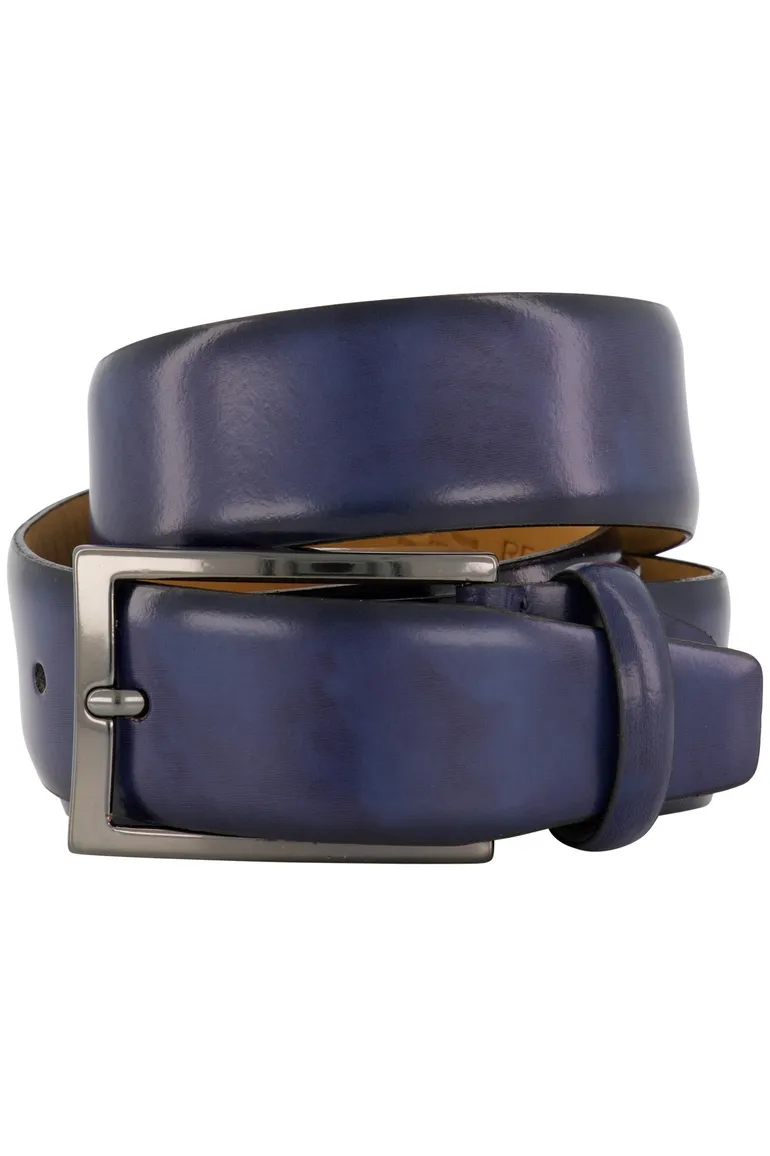 Lindenmann riem blauw effen leer