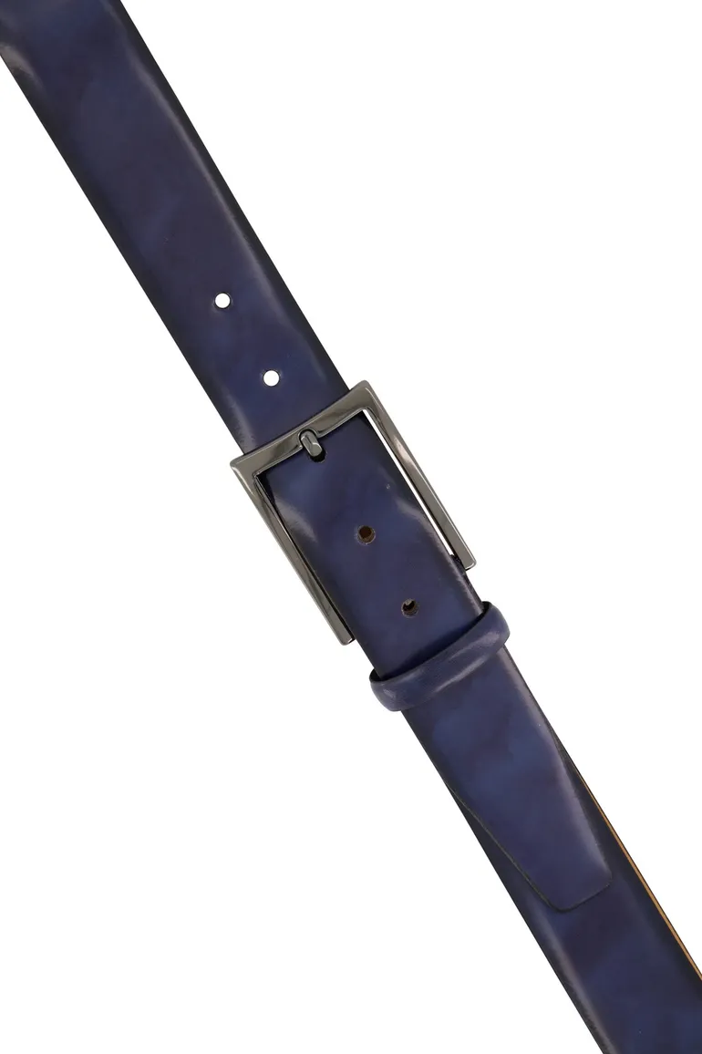 Lindenmann riem blauw effen leer