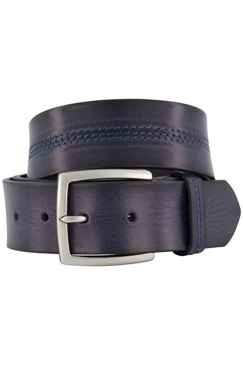 Lindenmann riem donkerblauw effen leer 100%