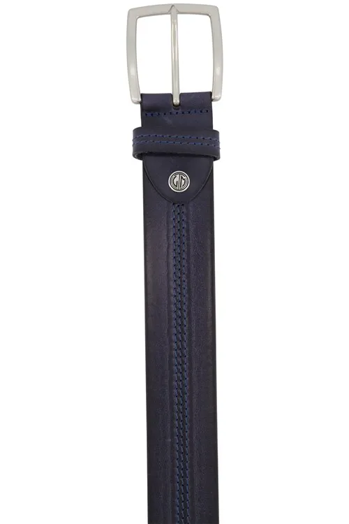 Lindenmann riem donkerblauw effen leer 100%