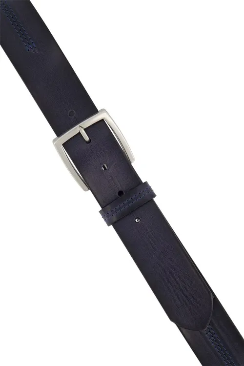 Lindenmann riem donkerblauw effen leer 100%