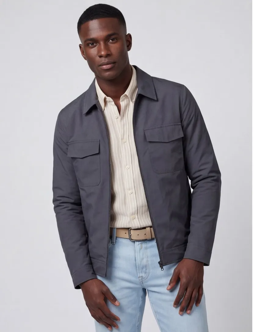 Elvine zomerjas navy normale fit effen rits borstzakken