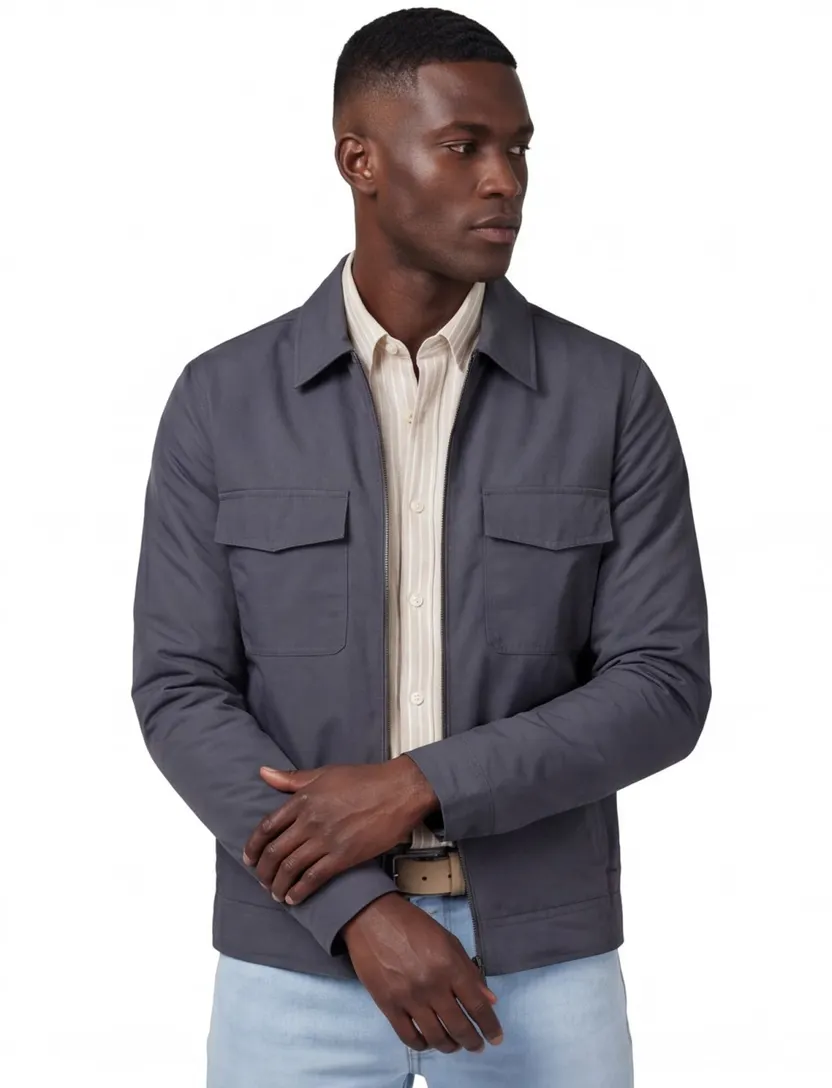 Elvine zomerjas navy normale fit effen rits borstzakken