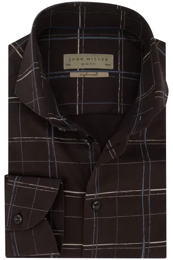 John Miller John Miller casual overhemd slim fit zwart geruit katoen