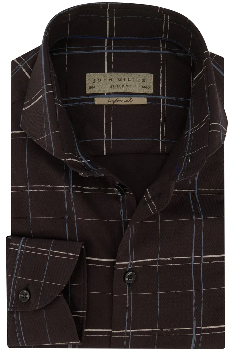 John Miller casual overhemd slim fit zwart geruit katoen