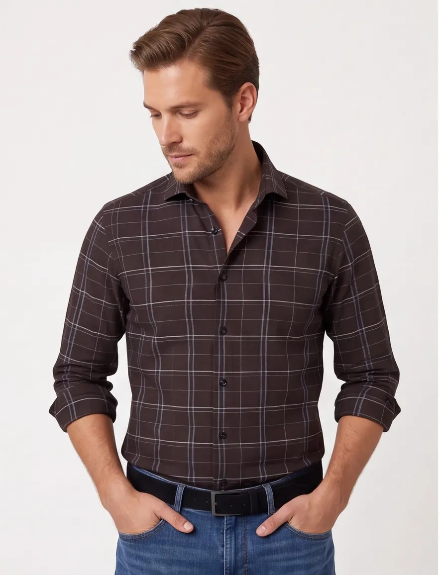 casual overhemd John Miller zwart geruit katoen slim fit