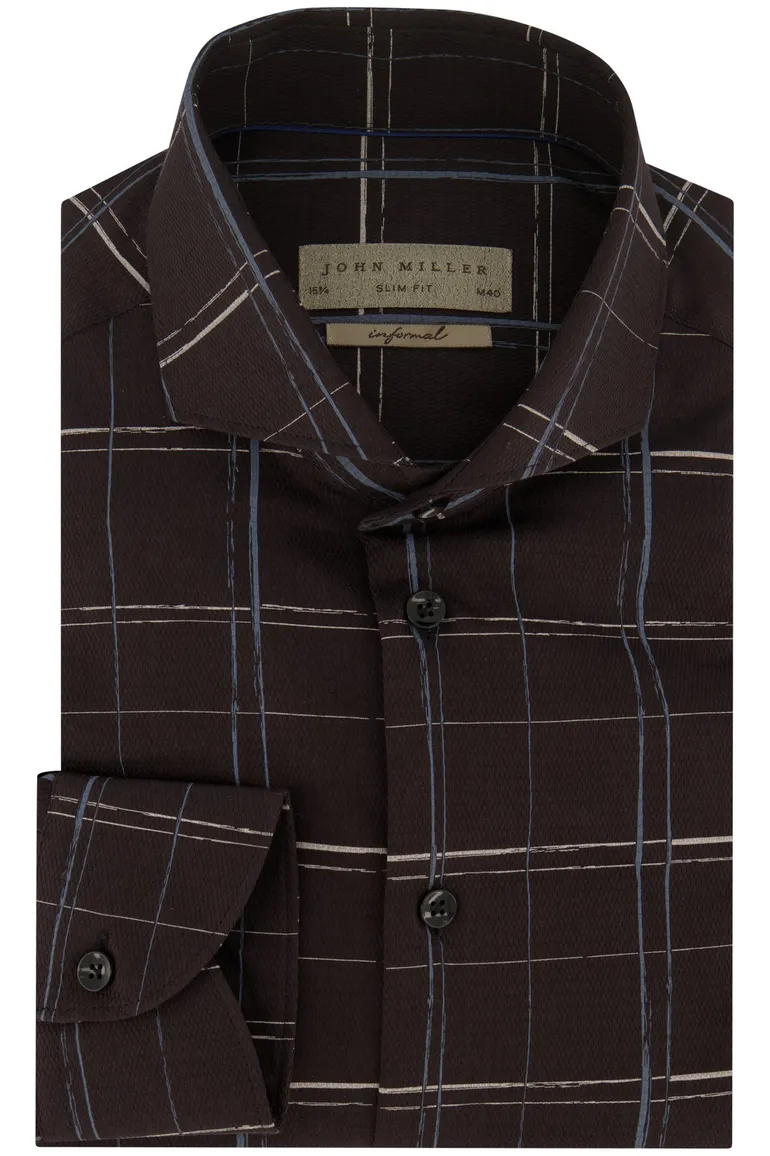 John Miller casual overhemd slim fit zwart geruit katoen