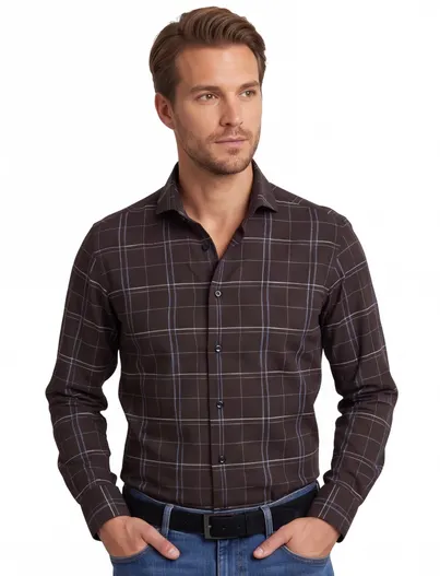 John Miller John Miller casual overhemd zwart geruit katoen slim fit
