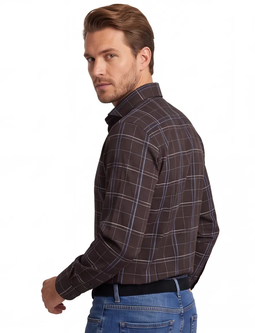 casual overhemd John Miller zwart geruit katoen slim fit