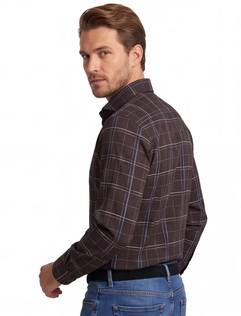 John Miller casual overhemd zwart geruit katoen slim fit