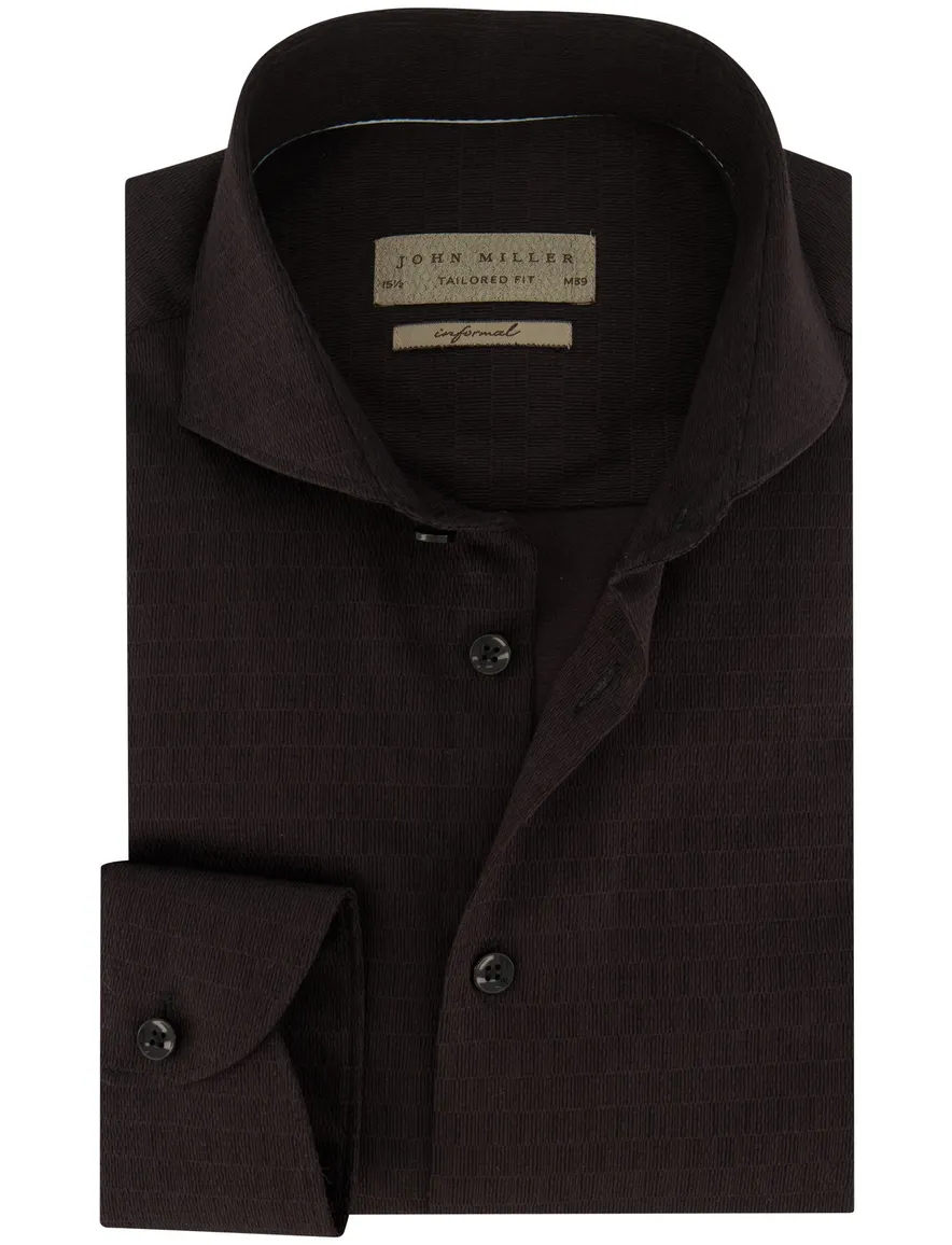 John Miller business overhemd John Miller Tailored Fit normale fit zwart effen katoen