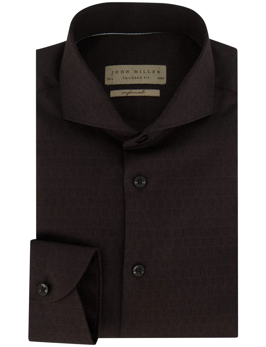John Miller business overhemd John Miller Tailored Fit normale fit zwart effen katoen