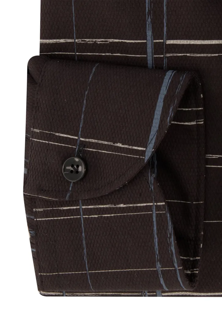 John Miller overhemd mouwlengte 7 John Miller Tailored Fit normale fit bruin geruit katoen