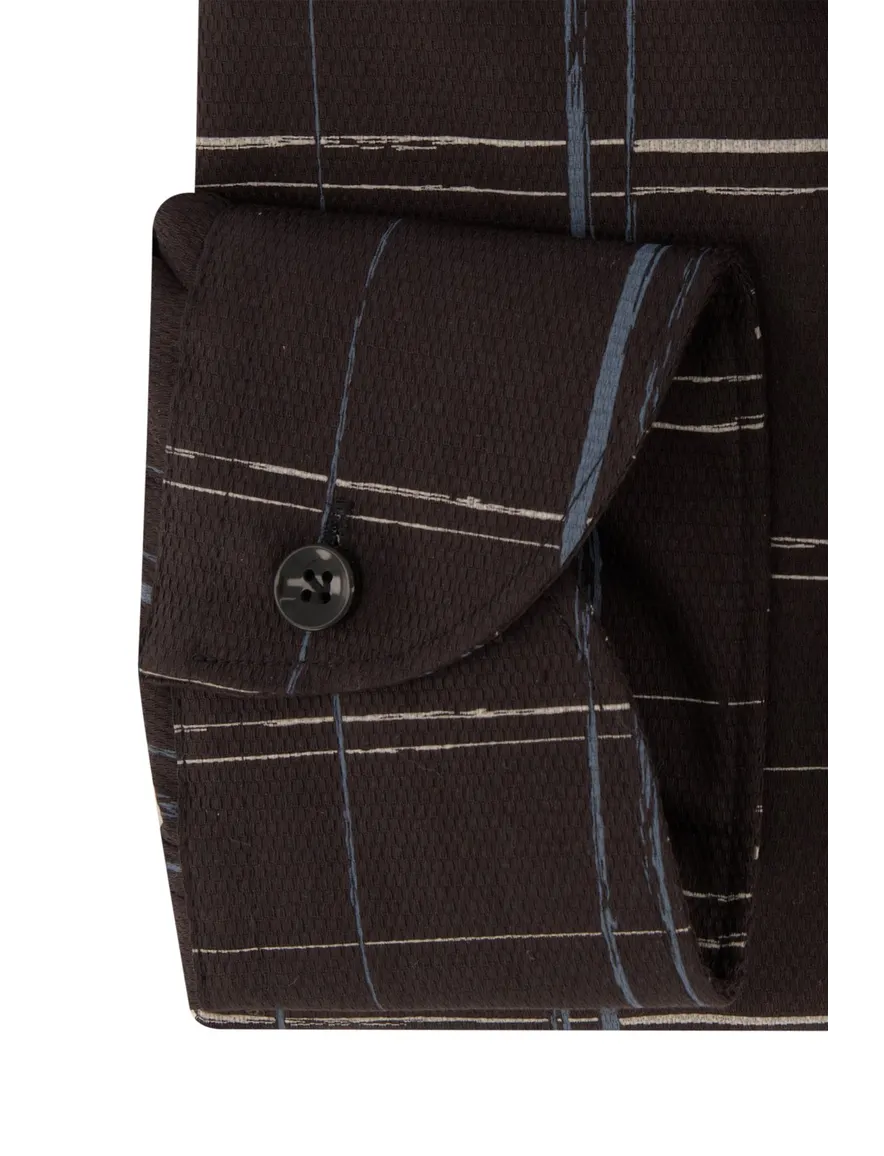 John Miller overhemd mouwlengte 7 John Miller Tailored Fit normale fit bruin geruit katoen